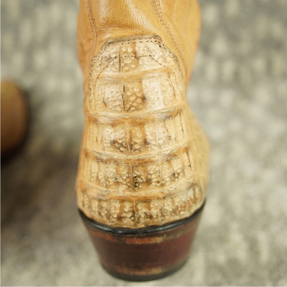 Vintage Handmade Genuine Crocodilian Leather Western Boots Tan Size 9.5 D - Picture 11 of 16